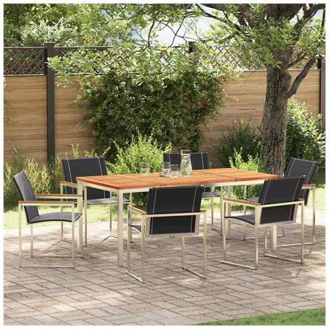 Set da Pranzo da Giardino  7 Pezzi in Legno Massello di Acacia, Tavolo da Pranzo Esterno  180x90x75 cm in Legno Massello di Acacia - Foto 2