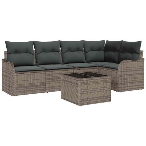 Set divano da giardino da 5 pezzi con cuscini in rattan nero,  Divano da giardino a 2 posti con cuscini in grigio polyrattan - Foto 1