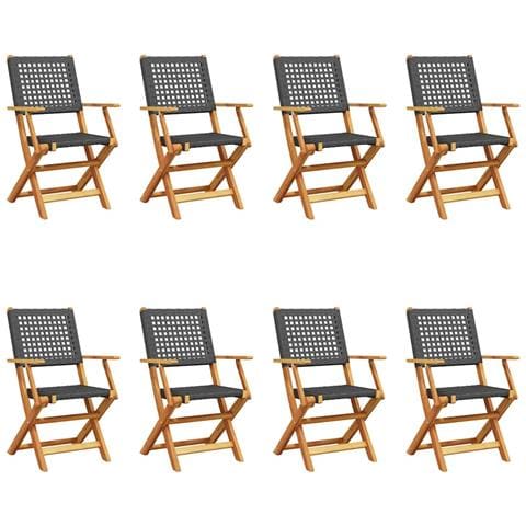 Sedie Giardino Pieghevoli 8 pz Nere Polyrattan e Legno Massello - Foto 1