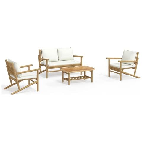 Set Salotto da Giardino 4pz con Cuscini Bianco Crema in Bambù - Foto 1