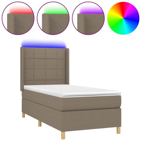 Letto a Molle con Materasso e LED Tortora 90x200 cm in Tessuto - Foto 1