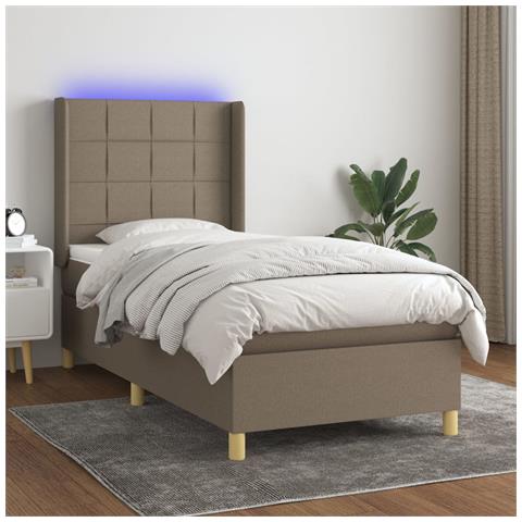 Letto a Molle con Materasso e LED Tortora 90x200 cm in Tessuto - Foto 2