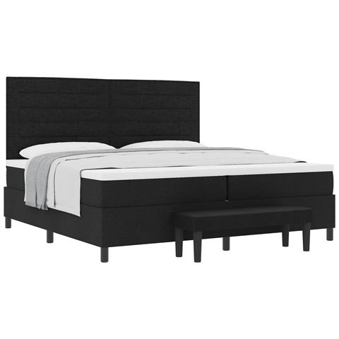 Letto con Box Spring con Materasso & Panca Nera 200x200 cm Tessuto - Foto 1