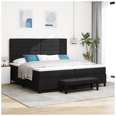 Letto con Box Spring con Materasso & Panca Nera 200x200 cm Tessuto - Foto 2
