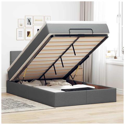 Pouf Letto con Materasso e LED Grigio Scuro 120x190 cm Tessuto - Foto 2