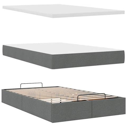 Pouf Letto con Materasso e LED Grigio Scuro 120x190 cm Tessuto - Foto 9