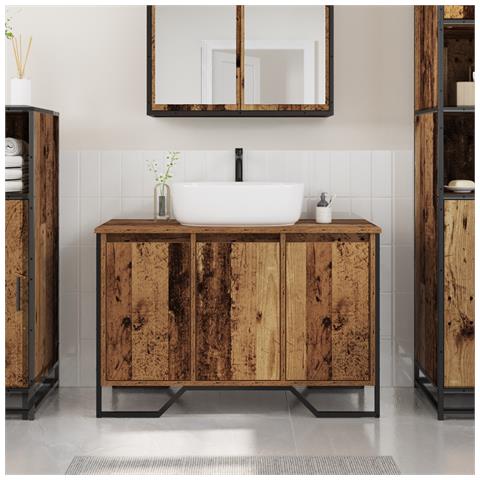 Mobile lavabo da bagno Legno antico 91x35x60 cm Legno ingegnerizzato - Foto 2