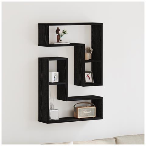 Ripiani da parete , 2 pezzi, Nero Rovere, 50x15x85 cm, Legno ingegnerizzato - Foto 2