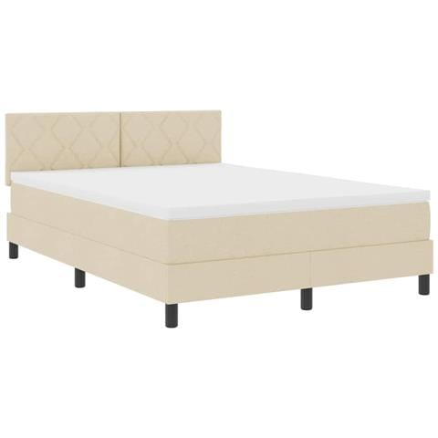 Letto a molle con materasso Crema 140 x 190 cm Tessuto - Foto 1
