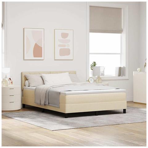 Letto a molle con materasso Crema 140 x 190 cm Tessuto - Foto 2