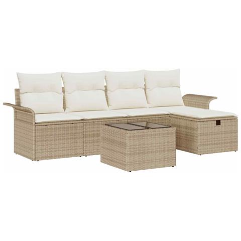 Set Divano da Giardino con cuscino 6 pcs Beige Poly Rattan - Foto 1