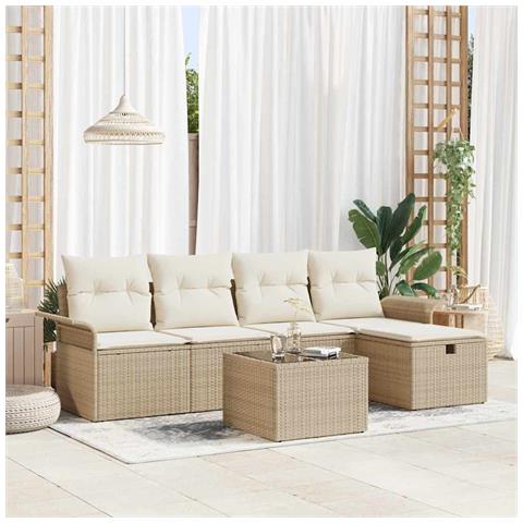 Set Divano da Giardino con cuscino 6 pcs Beige Poly Rattan - Foto 2