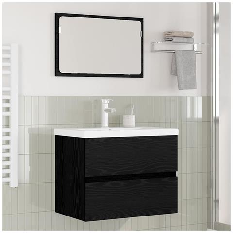 Set di mobili per il bagno 3 pcs Rovere nero 60 x 38.5 x 45 cm - Foto 2