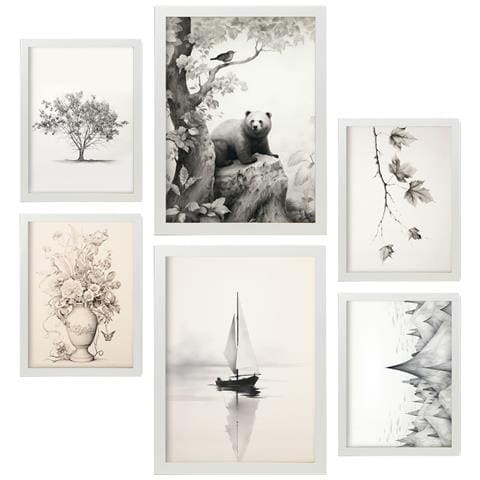 Set Di 6 Stampe Wildsee All'asilo: Dipinti Decorativi Estetici Per Il Tuo Soggiorno, Camera Da Letto E Casa A3 & A4 Cornice Bianca - Foto 1