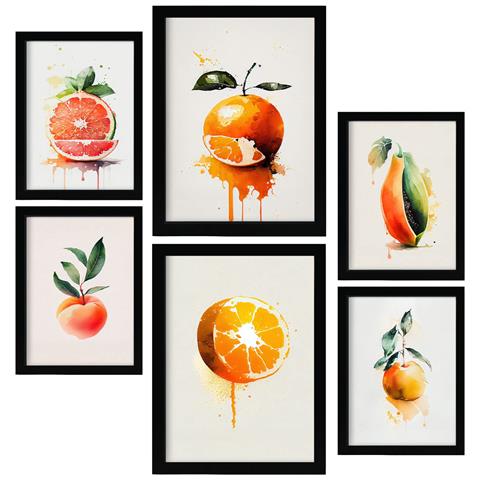 Set Di 6 Stampe Poster Di Agrumi Con Frutta, Verdura E Cibo Sano In Stile Acquerello Su Sfondi Bianchi Puri A3 & A4 Senza Cornice - Foto 1