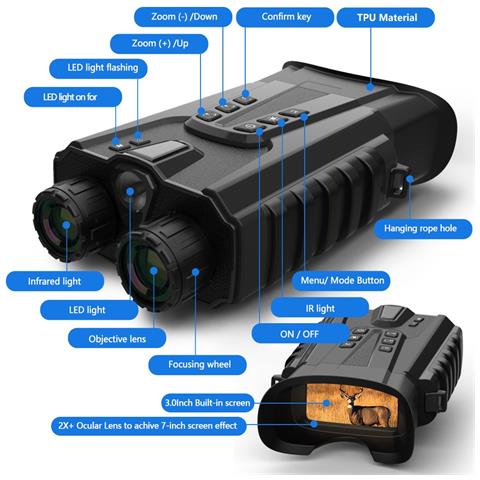 Binocolo Digitale Ad Alta Definizione Per Visione Notturna Con Zoom 4x E Illuminazione A rarossi Black - Foto 6