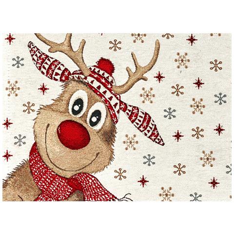 Tovaglia Centrotavola Centrino Tavolo Fantasie Natalizie Cinigliato Piazzato Made Italy 90x90 Rudolph - Foto 2