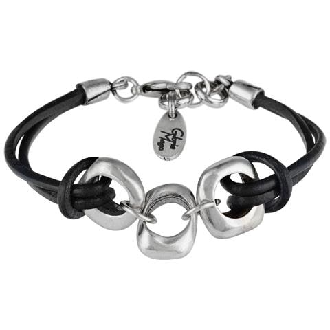 Bracciale Dimas In Argento E Pelle, Pelle Nera E Zamak - Foto 1
