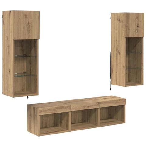 Unità per TV a Muro 5 pcs Rovere Nero 60 x 30 x 30 cm - Foto 1