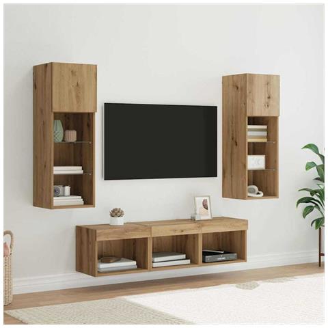Unità per TV a Muro 5 pcs Rovere Nero 60 x 30 x 30 cm - Foto 2