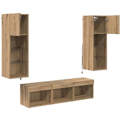 Unità per TV a Muro 5 pcs Rovere Nero 60 x 30 x 30 cm - Foto 9