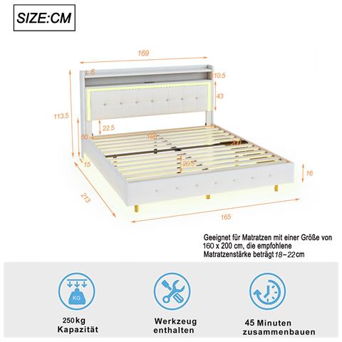 Letto Imbottito Classico Moderno Con Funzionalità Smart E Rivestimento In Lino - Foto 2