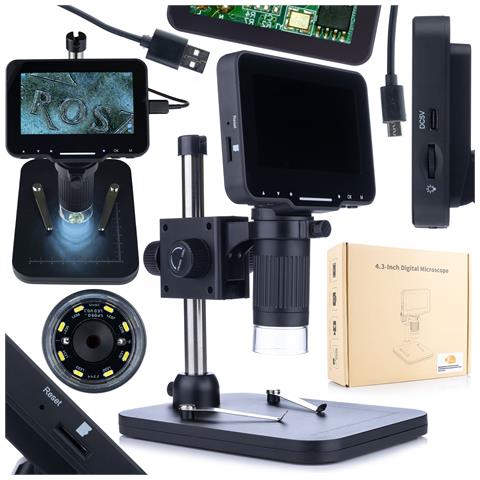 Mikroscopio Digitale Lp043-z01c - Display Lcd 4,3"" | Risoluzione 720p, Zoom Digitale, Led Regolabile | Uso Professionale E Didattico - Foto 1