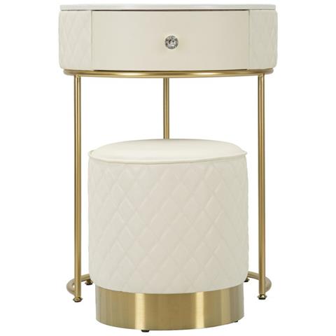 Set Comodino Toletta Con Puff Sharon In Bianco E Oro Ø52x70 + Ø36x39 Cm - Foto 2