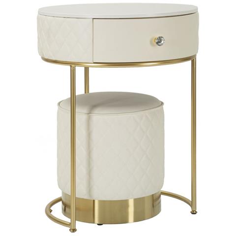 Set Comodino Toletta Con Puff Sharon In Bianco E Oro Ø52x70 + Ø36x39 Cm - Foto 8