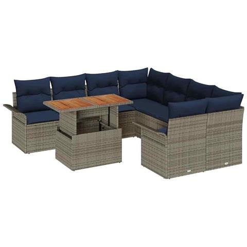 Set Divano da Giardino 9 pcs Grigio e Blu Navy polyrattan - Foto 1