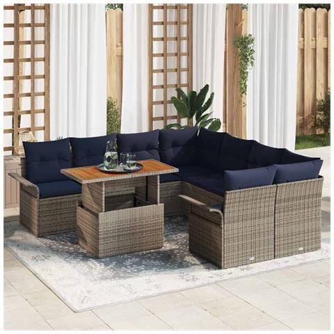 Set Divano da Giardino 9 pcs Grigio e Blu Navy polyrattan - Foto 2