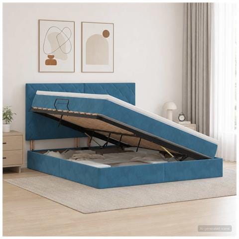 Letto con contenitore e materasso Blu Scuro 180 x 200 cm - Foto 2
