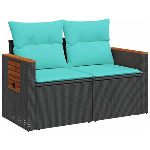 Set di divani 6 pz Nero e Blu Rattan sintetico e Acciaio - Foto 2