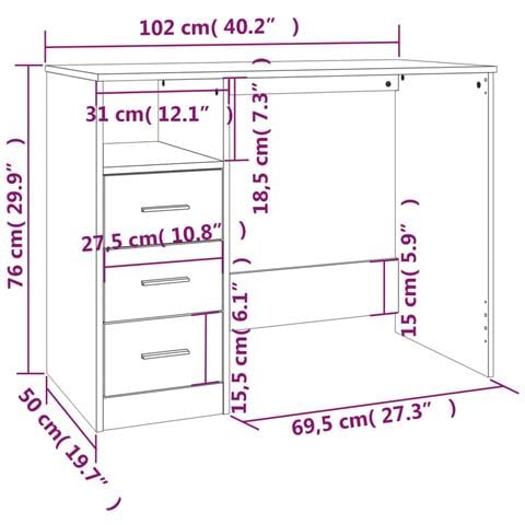 Scrivania Cassetti Rovere Fumo 102x50x76 Cm Legno Multistrato - Foto 2