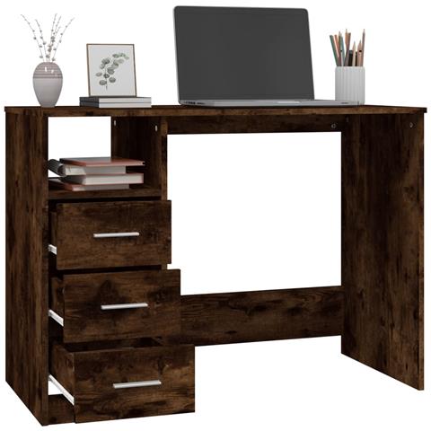 Scrivania Cassetti Rovere Fumo 102x50x76 Cm Legno Multistrato - Foto 9