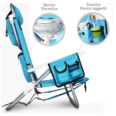 Spiaggina Pieghevole Sedia Spiaggia Alluminio Con Borsa Termica E Spallacci Blu - Foto 5