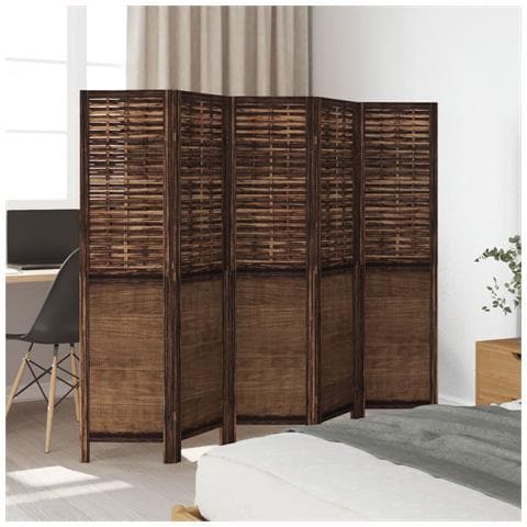 Divisorio Ambienti 5 Pannelli Marrone Scuro Massello Paulownia - Foto 3