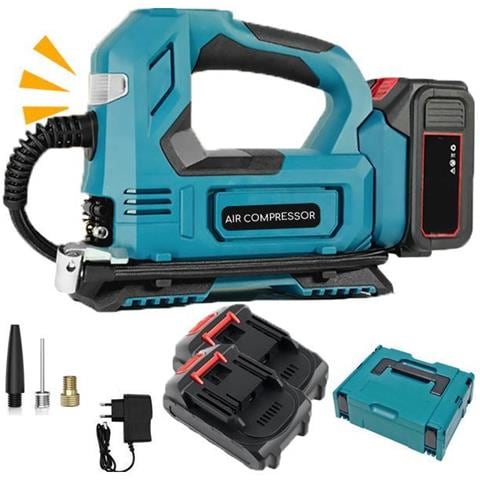 Compressore Aria Portatile Kit In Valigetta 2 Batterie E Accessori Ugelli 2 Gonfia Pneumatici Ruote Auto Moto Bici - Foto 1