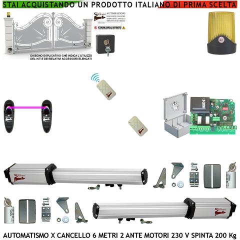 Cancello Automatico Da 6 Metri 2 Ante Da 3 Metri Kit Base 2 Motori 230 V Spinta 2 Q.li 2 Radiocomandi Faro 3 Candele C - Foto 1