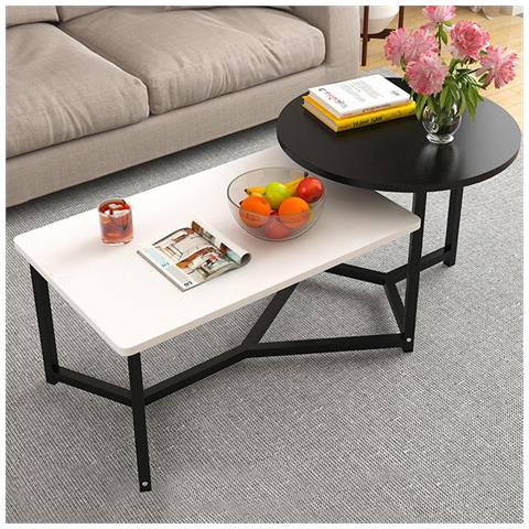 Tavolino Basso Da Caffè 2 Ripiani Luxury Tavolo Salotto Struttura Metallo Nero - Foto 1