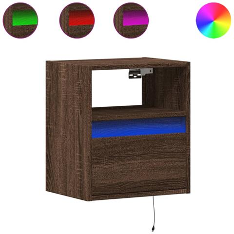 Comodini A Parete Con Luci Led 2 Pz Rovere Marrone - Foto 2