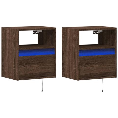 Comodini A Parete Con Luci Led 2 Pz Rovere Marrone - Foto 3