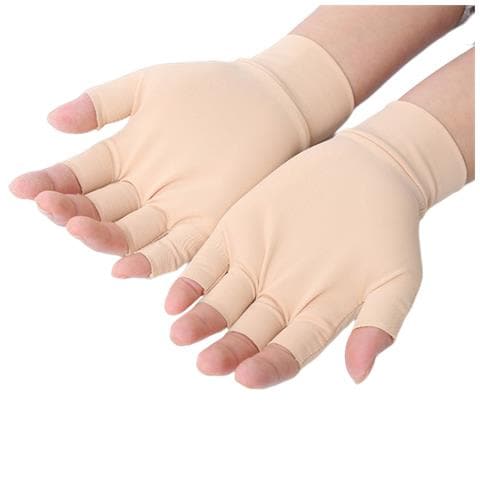 1 Paio Di Guanti Mezze Dita A Compressione Per Alleviare Il Dolore Alle Dita E Alle Mani Beige - Foto 1