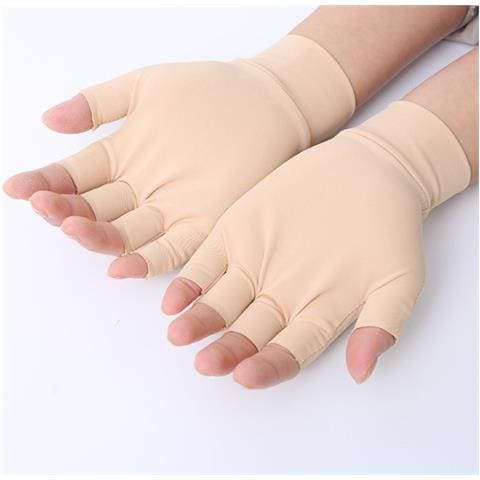 1 Paio Di Guanti Mezze Dita A Compressione Per Alleviare Il Dolore Alle Dita E Alle Mani Beige - Foto 2