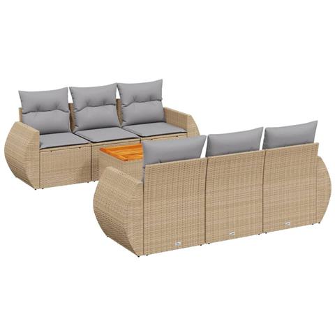 Set Divani da Giardino 7 pz con Cuscini Beige in Polyrattan - Foto 1