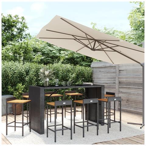 Set Bar Giardino 9 Pz Nero Polyrattan E Legno Massello Acacia - Foto 1