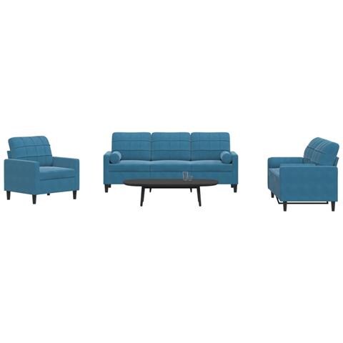 Set Di Divani 3 Pz Con Cuscini E Rinforzi Blu In Velluto - Foto 1