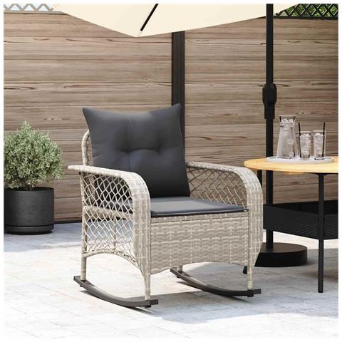 Sedia A Dondolo Giardino Con Cuscini Polyrattan Grigio Chiaro - Foto 1