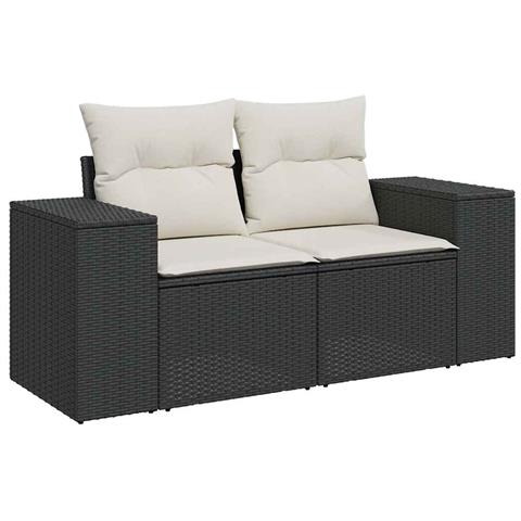 Divano da Giardino con Cuscini a 2 Posti Nero in Polyrattan - Foto 1