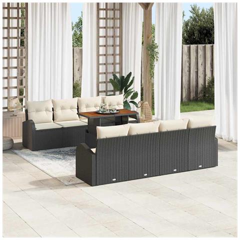 Set da Pranzo da Giardino vitaXL con 9 pezzi e cuscini Nero Rattan Acacia - Foto 2